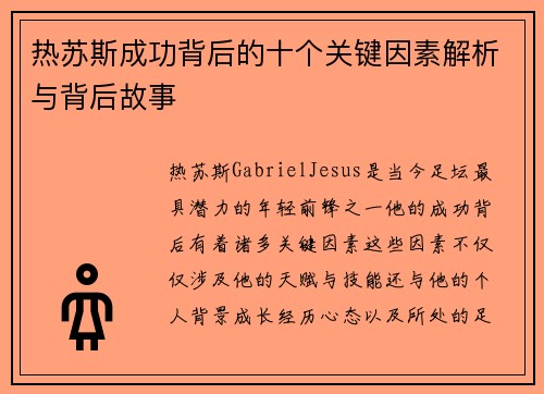 热苏斯成功背后的十个关键因素解析与背后故事
